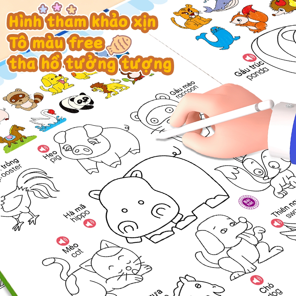Sách Điện Tử Song Ngữ 14 Chủ Đề Kèm Bảng Vẽ - Đồ Chơi Giáo Dục Bách Khoa Toàn Thư (Sạc Type-C, Có Nhạc)