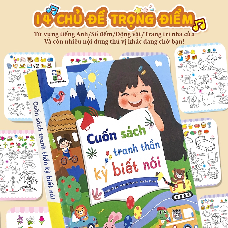 Sách Điện Tử Song Ngữ 14 Chủ Đề Kèm Bảng Vẽ - Đồ Chơi Giáo Dục Bách Khoa Toàn Thư (Sạc Type-C, Có Nhạc)