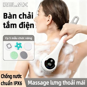 RELAAX Bàn Chải Tắm Điện Chà Lưng - Làm Sạch Sâu, Tẩy Tế Bào Chết, Massage Thư Giãn, Chống Nước IPX6, 5 Đầu Thay Thế