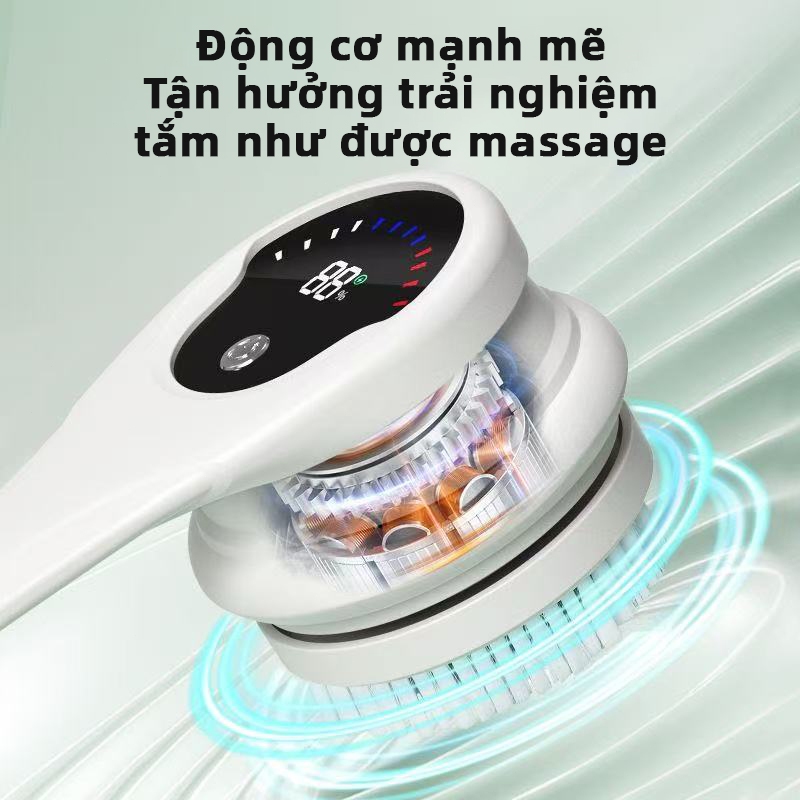 RELAAX Bàn Chải Tắm Điện Chà Lưng - Làm Sạch Sâu, Tẩy Tế Bào Chết, Massage Thư Giãn, Chống Nước IPX6, 5 Đầu Thay Thế