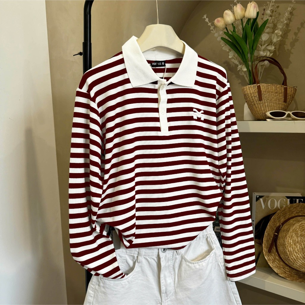 Áo Tay Dài Mirage Sọc Màu Đỏ Local Brand Chất Vải Mềm Mịn.