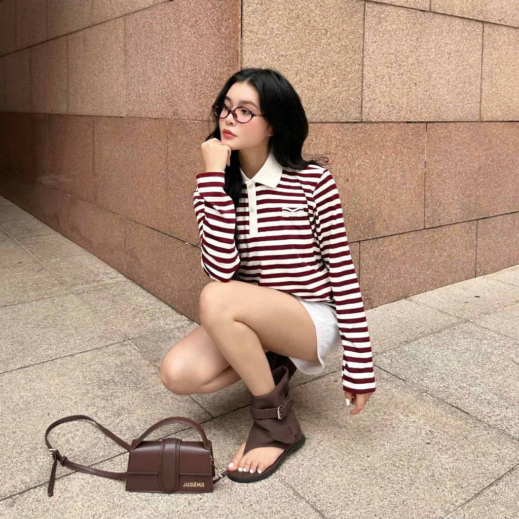 Áo Tay Dài Mirage Sọc Màu Đỏ Local Brand Chất Vải Mềm Mịn.