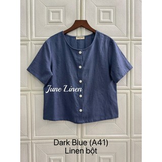 Áo Linen cổ tròn gài nút cho nữ. JUNE LINEN. A41