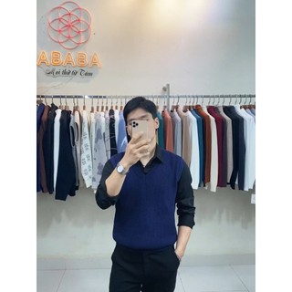 Gile len nam cổ V màu xanh Than size 55 - 95kg Len cao cấp Dáng thụng rộng ABABA gile-tim-than
