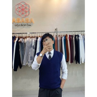 Gile len nam cổ V màu xanh Than size 55 - 95kg Len cao cấp Dáng thụng rộng ABABA gile-tim-than