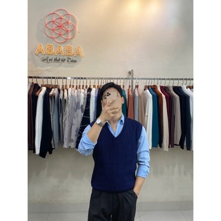 Gile len nam cổ V màu xanh Than size 55 - 95kg Len cao cấp Dáng thụng rộng ABABA gile-tim-than