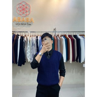 Gile len nam cổ V màu xanh Than size 55 - 95kg Len cao cấp Dáng thụng rộng ABABA gile-tim-than