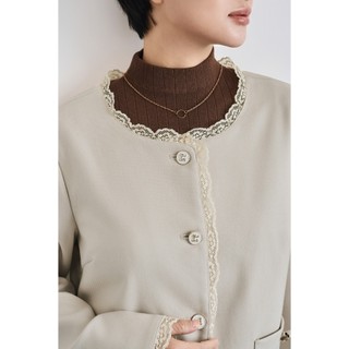 Áo Khoác Dáng Suông Cổ Tròn Dài Tay Phối Ren, Chân Váy Chữ A Dáng Ngắn VIEN TRAN V65D25T004 V62R25Q010