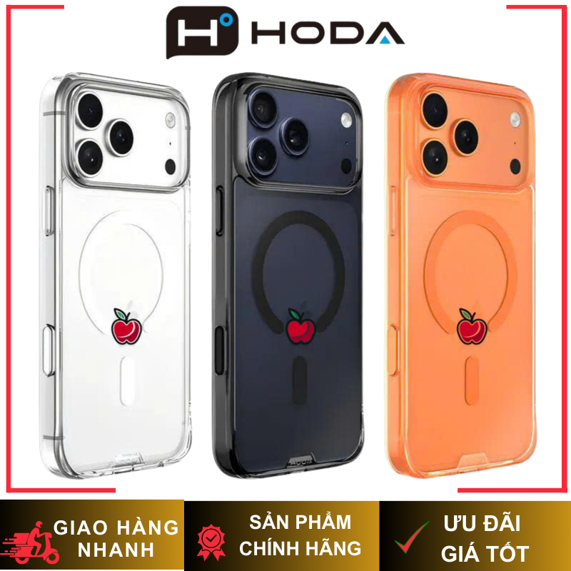 [ Chống Sốc ] Ốp Hoda Crystal Pro Có Nút Control Viền TPU Dẻo Tích Hợp Sạc Không Dây Chính Hãng cho iP 17/16/15 Series