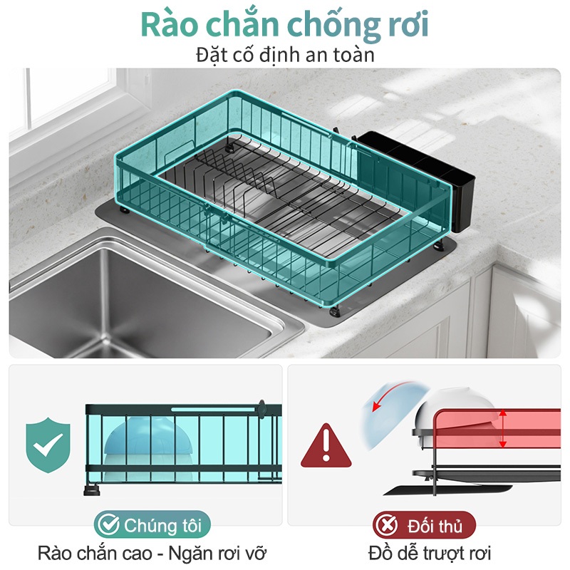 Lifinity Kệ Để Bát Đĩa Đơn Tầng Đa Chức Năng - Thiết Kế Co Giãn, Giá Đũa & Miếng Hút Nước Tiện Lợi