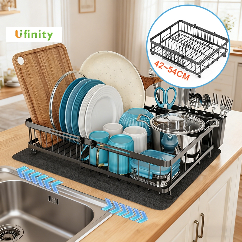 Lifinity Kệ Để Bát Đĩa Đơn Tầng Đa Chức Năng - Thiết Kế Co Giãn, Giá Đũa & Miếng Hút Nước Tiện Lợi