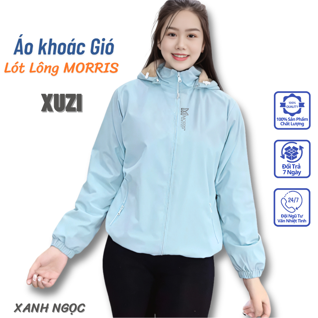Áo khoác gió nữ lót lông Morris áo gió dù lót lông cừu toàn thân siêu ấm chất vải tráng bạc kháng nước chống bụi XUZI.