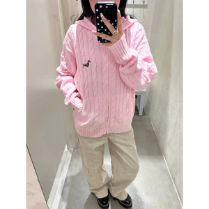 Áo khoác len thừng có mũ Hồng Pastel khoá 2 chiều dáng rộng S-2XL – Len mềm mịn