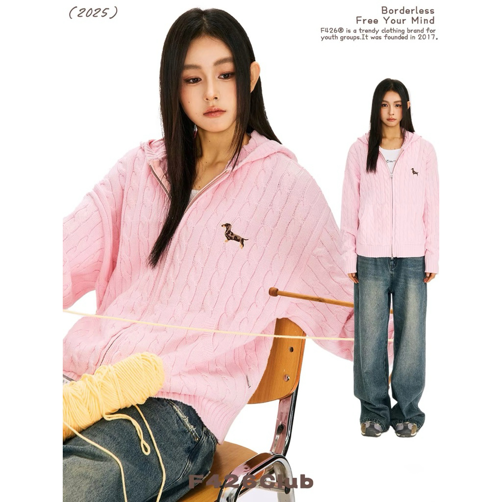 [ẢNH THẬT] Áo khoác len thừng có mũ Hồng Pastel khoá 2 chiều dáng rộng S-2XL – Len mềm mịn