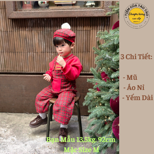 Set Yếm Kaki Bò Đỏ Đón Tết 2026 phong cách hàn Quốc cho bé trai bé gái cho bé 8-17kg chụp ảnh đi học noel đến lớp