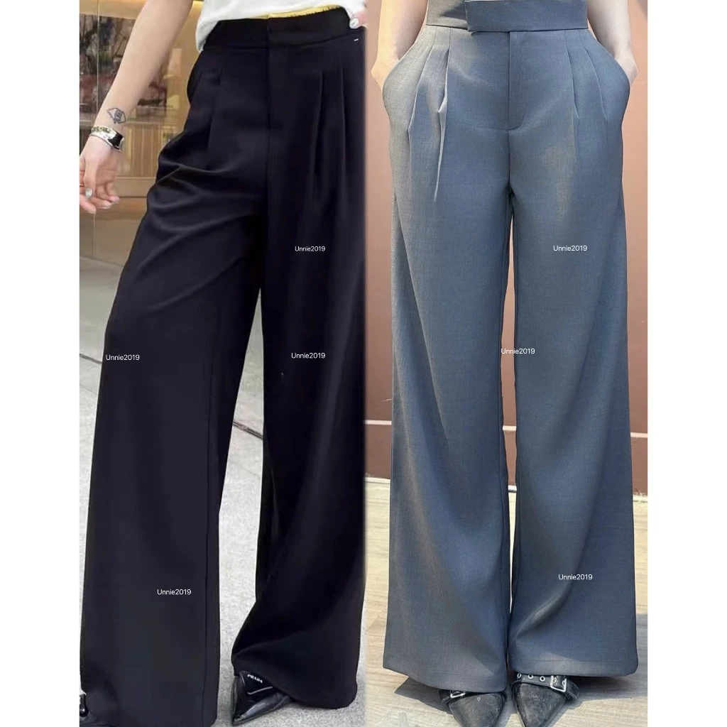 ( Q018) Quần suông dài ống rộng sang trọng Unnie2019 Quần dài ống suông rộng thanh lịch / Quần Culottes cao cấp