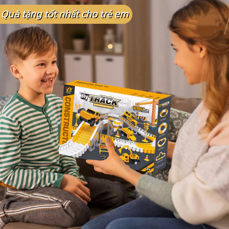 Đồ chơi tàu điện cho trẻ em Boy 135pcs Đồ chơi lắp ráp DIY Kỹ thuật tàu điện Xe hơi Đi đua điện Đồ chơi trẻ em