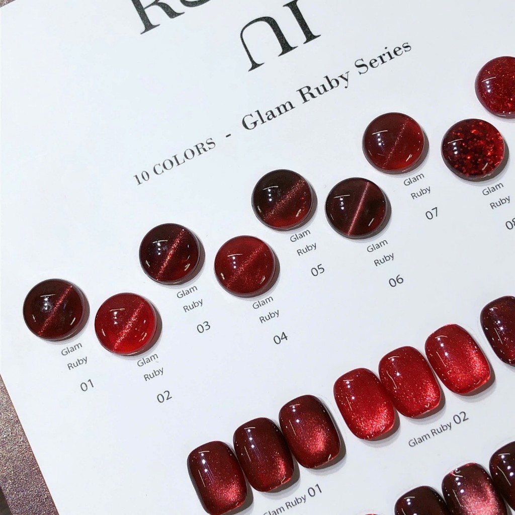 Set sơn gel Rouni mắt mèo đỏ mới 2026 thu đông mắt mèo ruby thạch anh đỏ nhũ đỏ lấp lánh tiệm nail