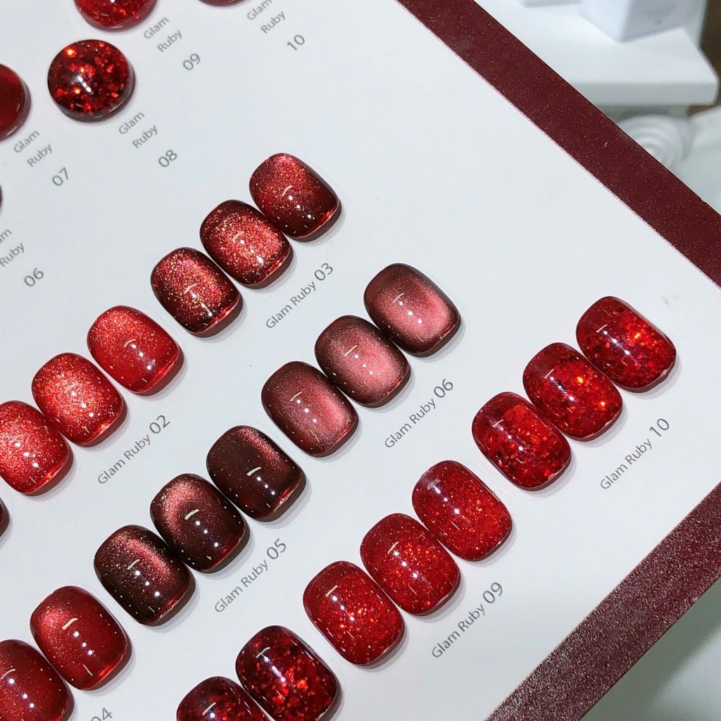 Set sơn gel Rouni mắt mèo đỏ mới 2026 thu đông mắt mèo ruby thạch anh đỏ nhũ đỏ lấp lánh tiệm nail