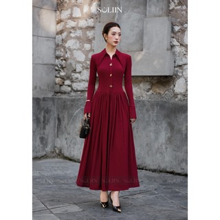Váy Liền Dáng Dài Đỏ Sang Trọng SOLIIN Váy Đi Tiệc Phong Cách Thanh Lịch STELLA MAXI DRESS