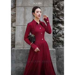 Váy Liền Dáng Dài Đỏ Sang Trọng SOLIIN Váy Đi Tiệc Phong Cách Thanh Lịch STELLA MAXI DRESS