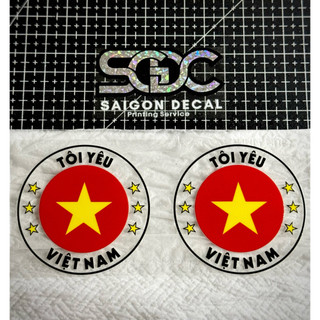 Tem Sticker DTF Tôi Yêu Việt Nam, Tem Tròn Nền Trong Suốt, Dán Trang Trí Được Nhiều Vị Trí Trên Xe |SGDC - 1 Cái/Cặp|