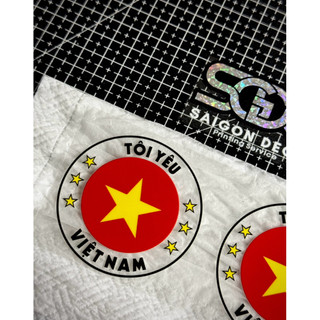 Tem Sticker DTF Tôi Yêu Việt Nam, Tem Tròn Nền Trong Suốt, Dán Trang Trí Được Nhiều Vị Trí Trên Xe |SGDC - 1 Cái/Cặp|
