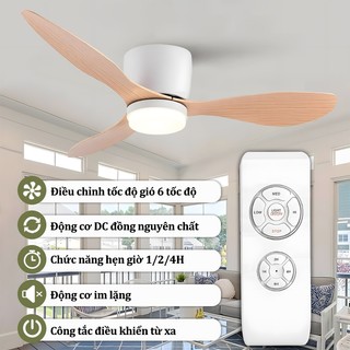 Quạt trần cho chung cư trần thấp 3 cánh siêu mát decor phòng khách-ngủ sải cánh 132cm có đảo chiều