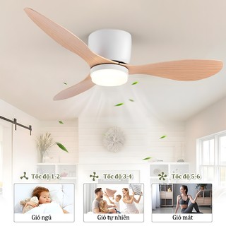 Quạt trần cho chung cư trần thấp 3 cánh siêu mát decor phòng khách-ngủ sải cánh 132cm có đảo chiều