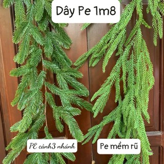 Dây thông PE mềm loại 1 cành 3 nhánh 180cm trang trí Giáng Sinh Noel mẫu mới 2025