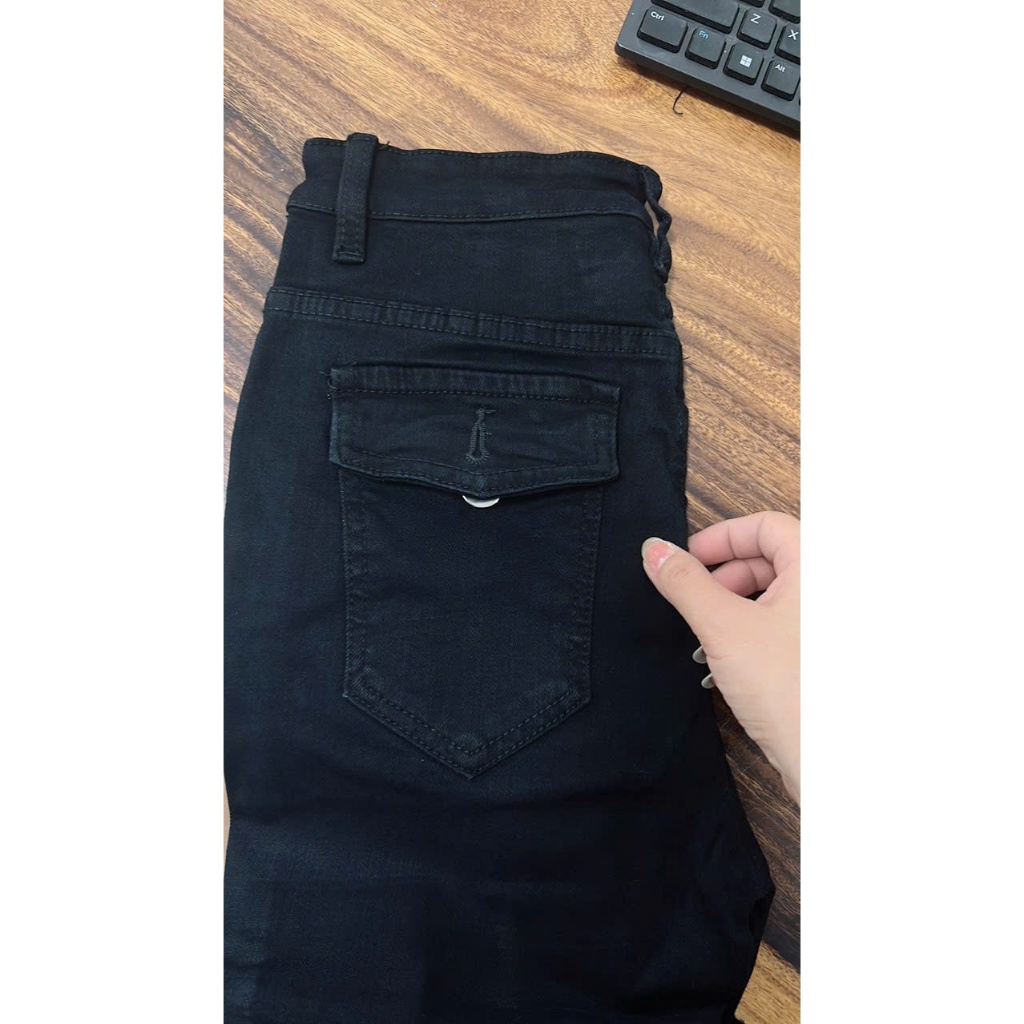 Quần Jeans Nữ, Quần Bò Nữ Ống Loe Lưng CAo Phối Túi Hộp Sau CO Giãn Thời Trang