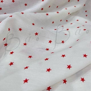 Vải Xô Cotton Dệt Lạ Mắt In Hoạ Tiết Ngôi Sao Đỏ Mềm Rũ Mát Khổ 1m45