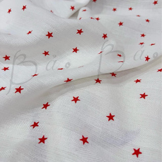 Vải Xô Cotton Dệt Lạ Mắt In Hoạ Tiết Ngôi Sao Đỏ Mềm Rũ Mát Khổ 1m45