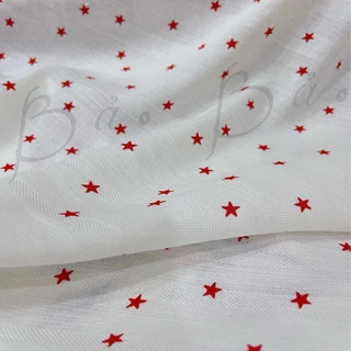 Vải Xô Cotton Dệt Lạ Mắt In Hoạ Tiết Ngôi Sao Đỏ Mềm Rũ Mát Khổ 1m45