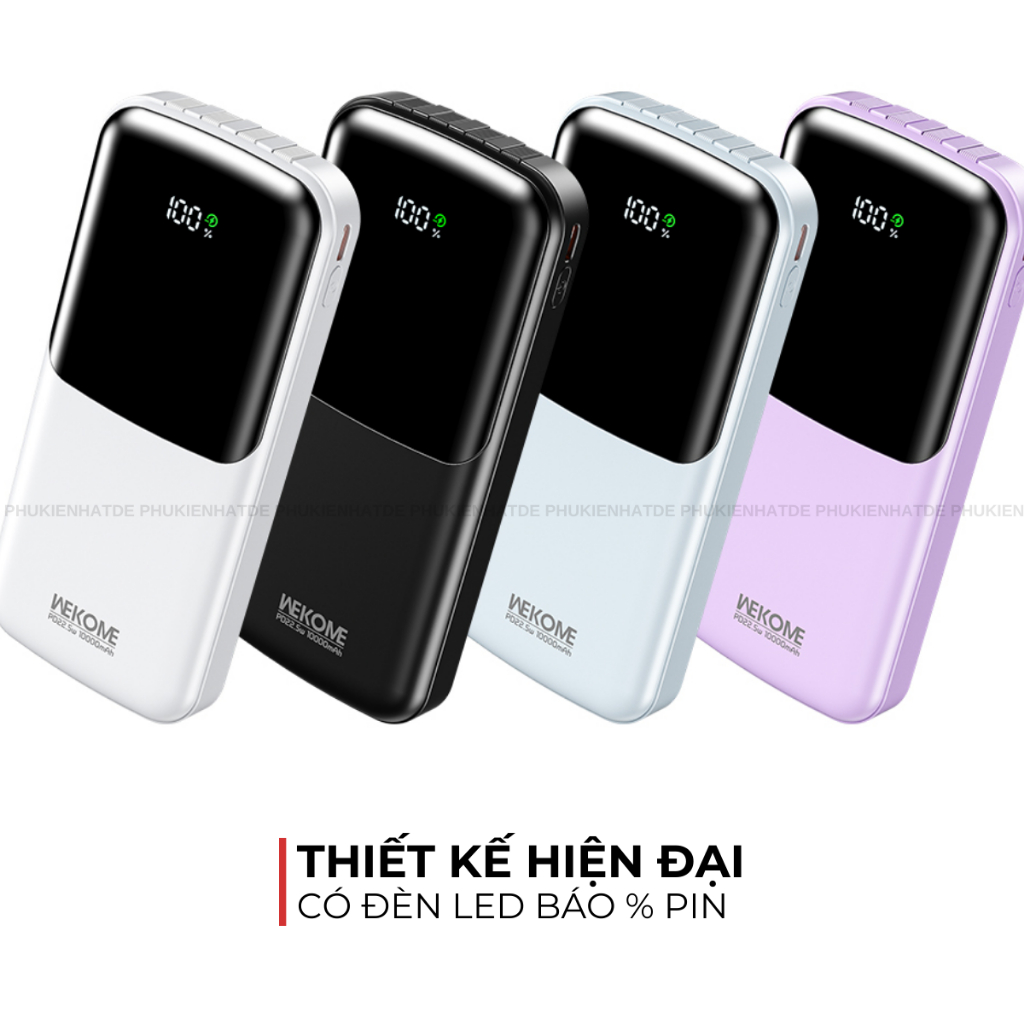 Sạc Dự Phòng Wekome WP-65/66 – 10000/20000mAh, Sạc Nhanh 22.5W, Có Cáp Tích Hợp, Phù Hợp Nhiều Dòng Máy
