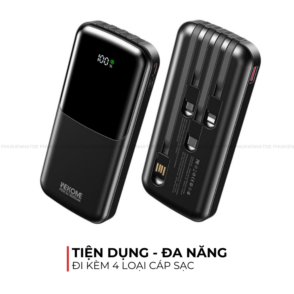 Sạc Dự Phòng Wekome WP-65/66 – 10000/20000mAh, Sạc Nhanh 22.5W, Có Cáp Tích Hợp, Phù Hợp Nhiều Dòng Máy