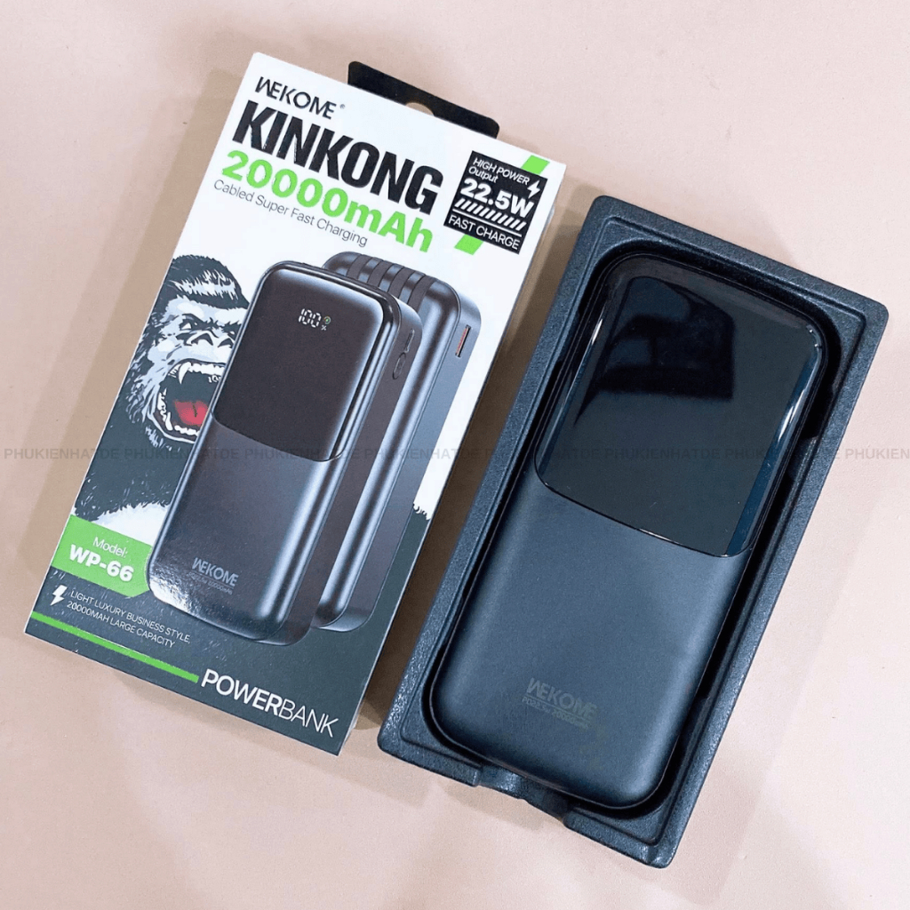 Sạc Dự Phòng Wekome WP-65/66 – 10000/20000mAh, Sạc Nhanh 22.5W, Có Cáp Tích Hợp, Phù Hợp Nhiều Dòng Máy