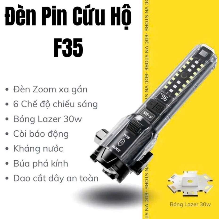 Đèn Pin F35 Led lazer Siêu Sáng Đèn Sinh Tồn - Còi Báo Động - Cắt Dây An Toàn Hàng Cao Cấp