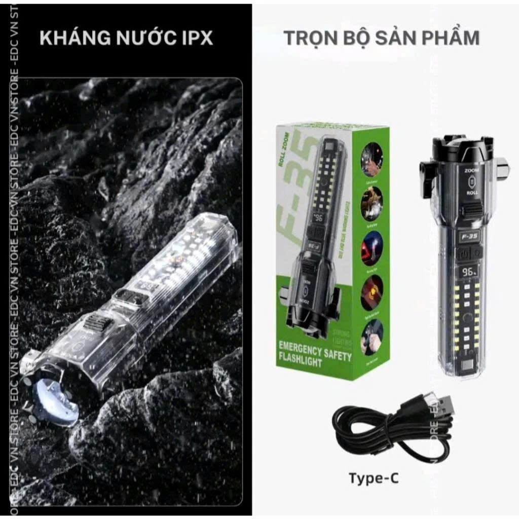 Đèn Pin F35 Led lazer Siêu Sáng Đèn Sinh Tồn - Còi Báo Động - Cắt Dây An Toàn Hàng Cao Cấp
