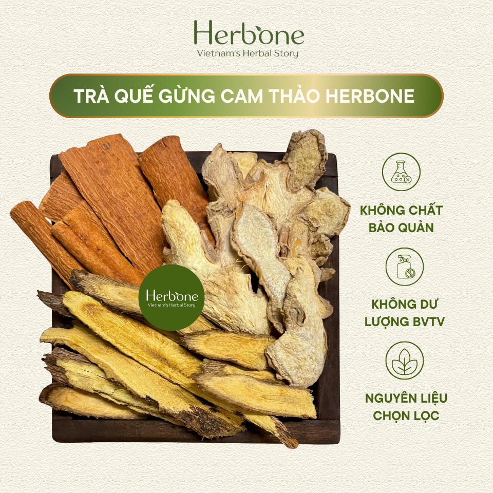 Trà Gừng Cam Thảo Quế HERBONE Thảo Mộc Giữ Ấm Cơ Thể, Giảm Ho, Hỗ Trợ Tiêu Hoá