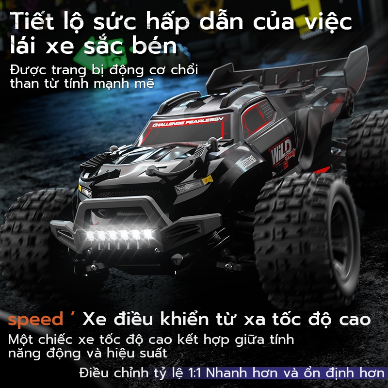 Xe địa hình điều khiển từ xa 4WD với bánh xe lớn, tốc độ cao 55 km/h, có thể đua trên cả đường trường và địa hình!