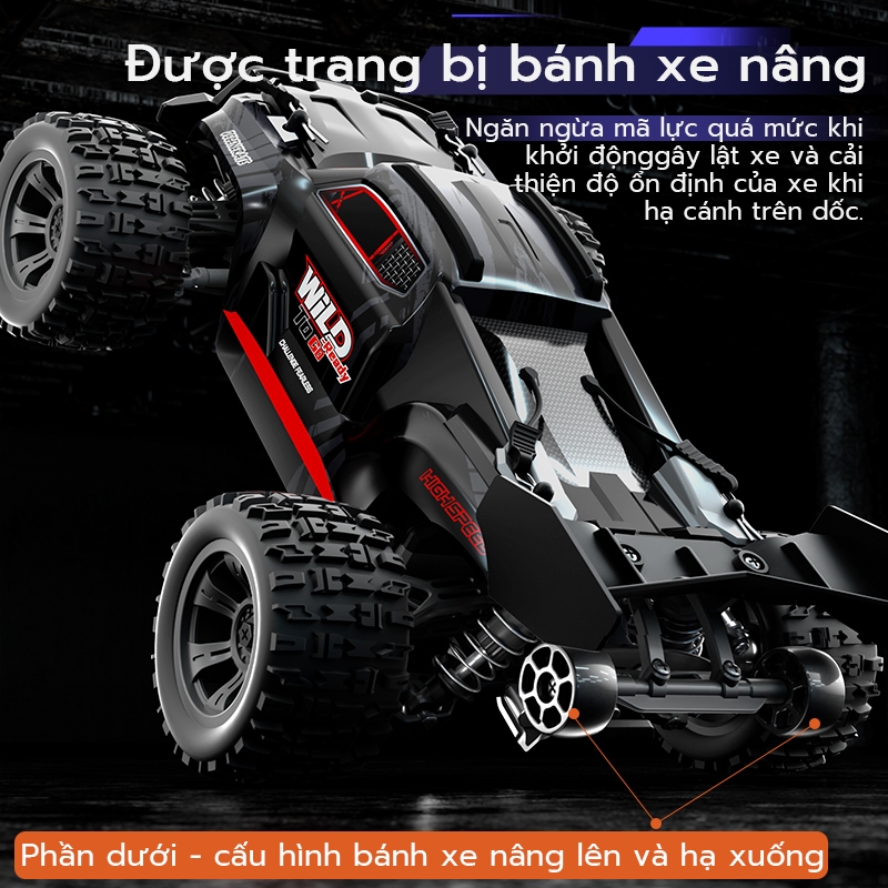 Xe địa hình điều khiển từ xa 4WD với bánh xe lớn, tốc độ cao 55 km/h, có thể đua trên cả đường trường và địa hình!