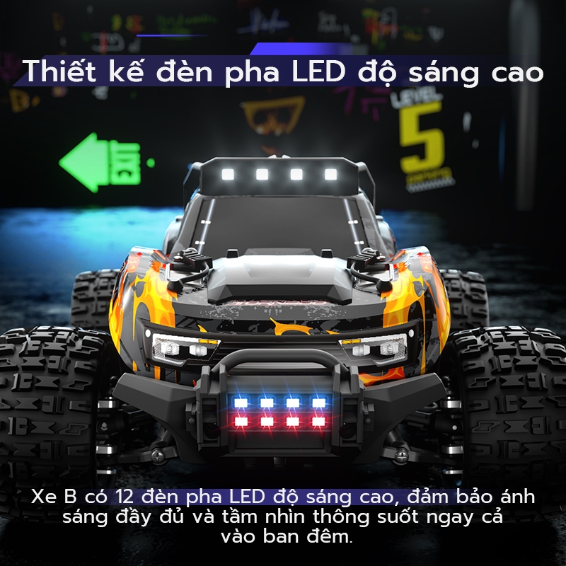 Xe địa hình điều khiển từ xa 4WD với bánh xe lớn, tốc độ cao 55 km/h, có thể đua trên cả đường trường và địa hình!