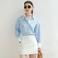 Áo sơ mi kẻ sọc nữ GILLEE phối cổ và tay áo trắng, dáng oversized, sơ mi form rộng vải kate Mỹ FAS354