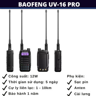 Bộ Đàm baofeng UV-16 Pro IP68 Chống Nước Khoảng Cách 30-50km Băng Tần Kép Bảo Hành 24 Tháng