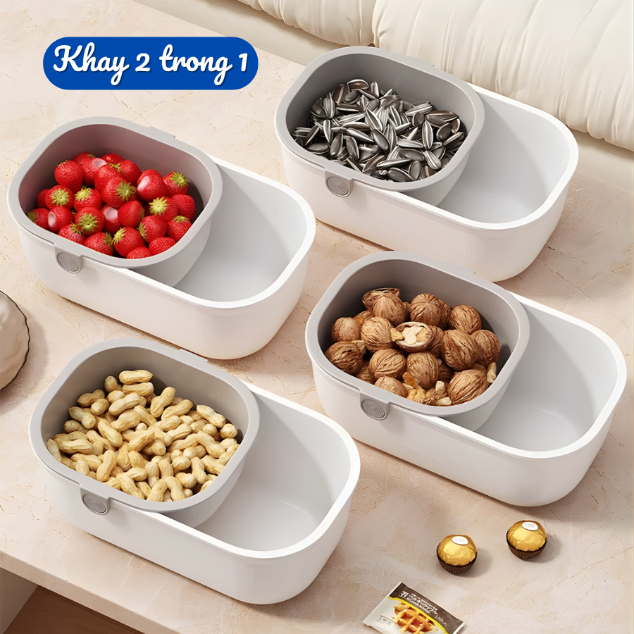 Hộp Đựng Đồ Ăn Vặt 2 Tầng Thông Minh Có Lỗ Thoát Nước Rổ Đựng Trái Cây, Hướng Dương Nhỏ Gọn Tiện Lợi