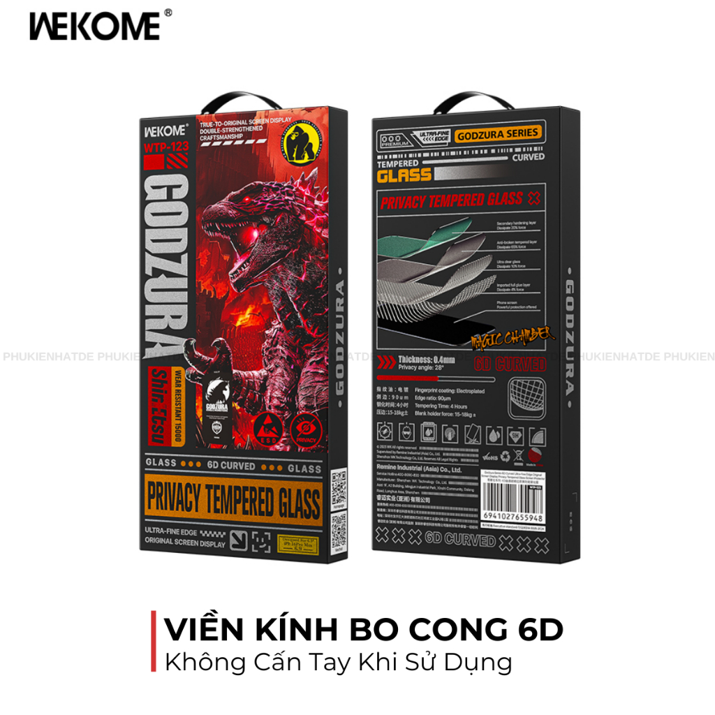 Kính Cường Lực Godzura 6D Chính Hãng Wekome Cho iphone | Hạn Chế Vân Tay | HD/Privacy | Bảo Vệ Toàn Màn Hình