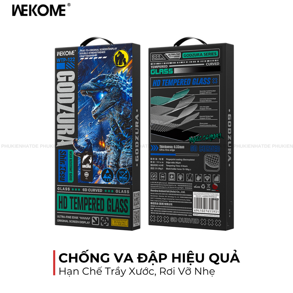 Kính Cường Lực Godzura 6D Chính Hãng Wekome Cho iphone | Hạn Chế Vân Tay | HD/Privacy | Bảo Vệ Toàn Màn Hình