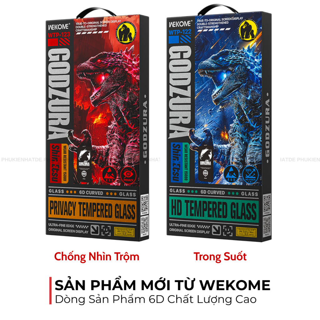 Kính Cường Lực Godzura 6D Chính Hãng Wekome Cho iphone | Hạn Chế Vân Tay | HD/Privacy | Bảo Vệ Toàn Màn Hình