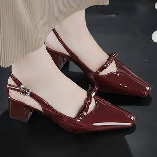 Giày sandal cao gót bít mũi gót vuông 5P và 7P trang trí nơ hình trái  sang trọng , lịch sự Giày BánhBèo mã SandalNoTim